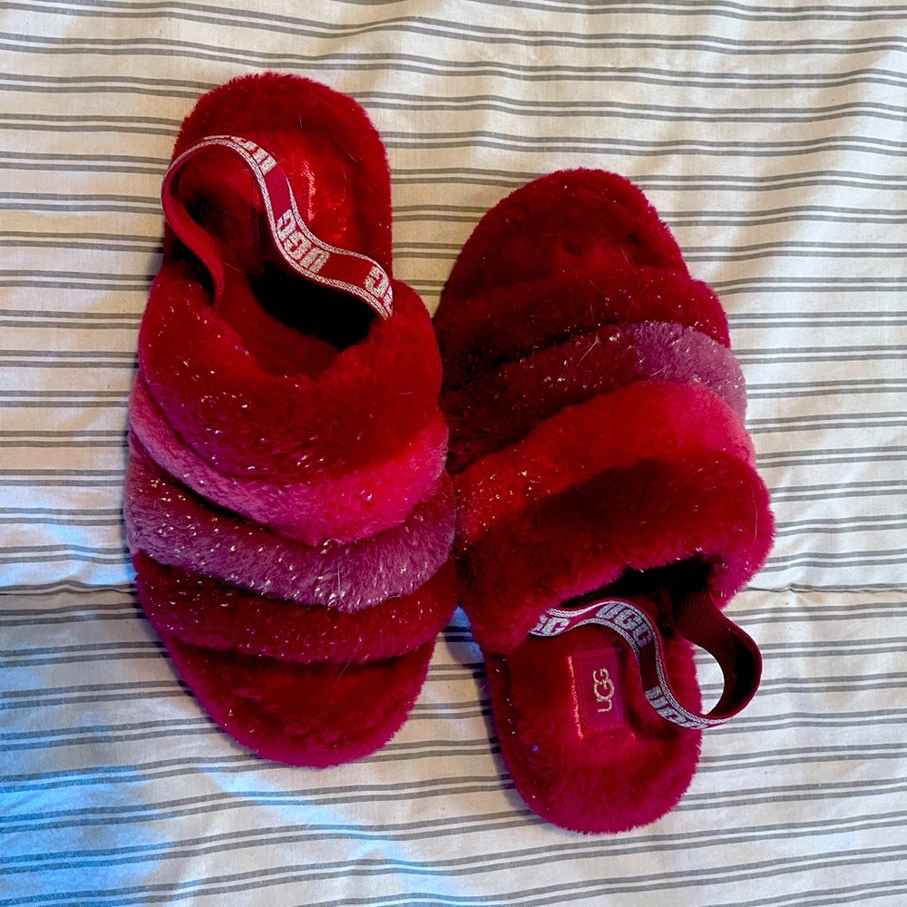 UGG Red Fluffy Slippers